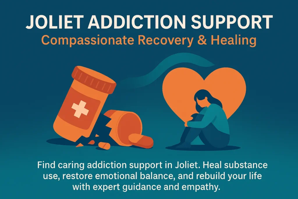 Joliet Addiction Support: Your Compassionate Path to Recovery and Renewal 2 Illustrated landscape banner for Joliet Addiction Support featuring calming abstract graphics in blue and green tones, symbolizing recovery, healing, and hope.